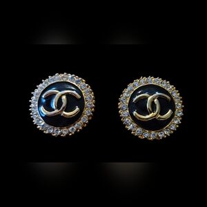 CHANEL Crystal-Embellished Black and Gold Earrings